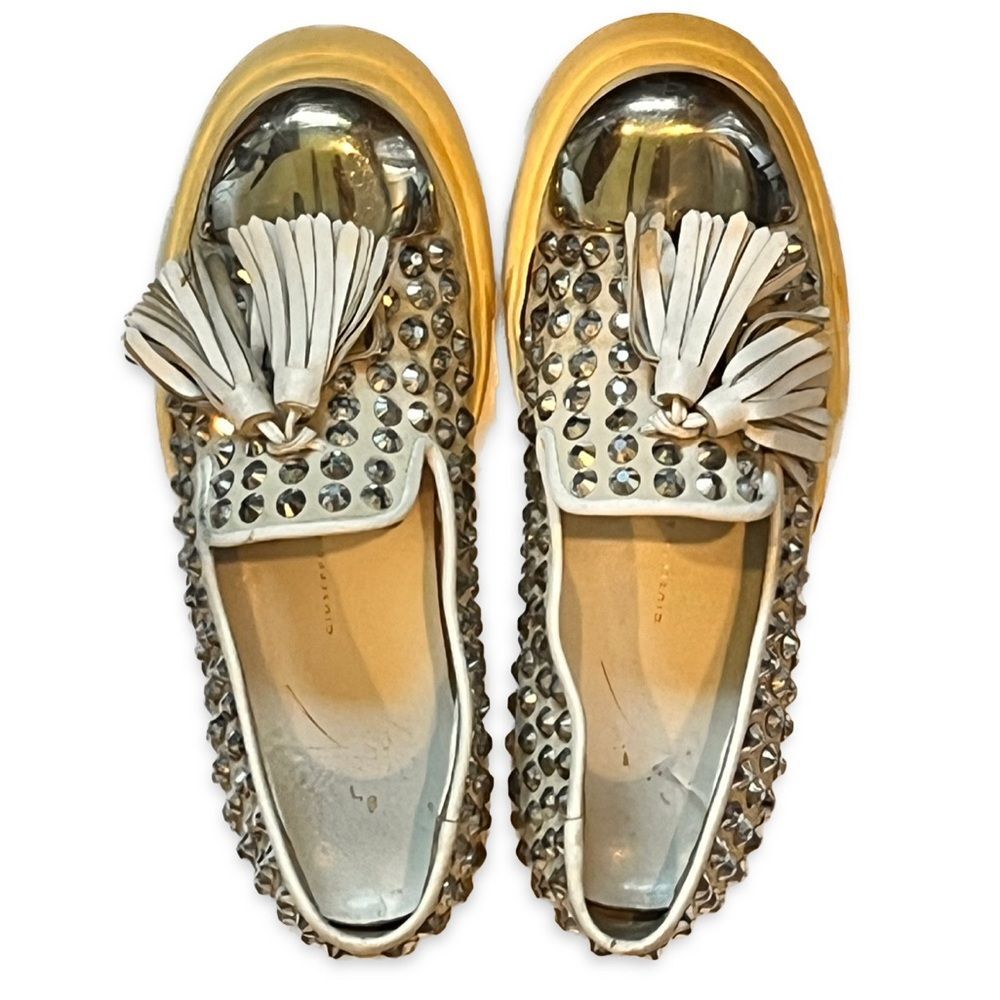 Giuseppe Zanotti Silver Women's Tassel Loafers Size 38 Flawed Gem